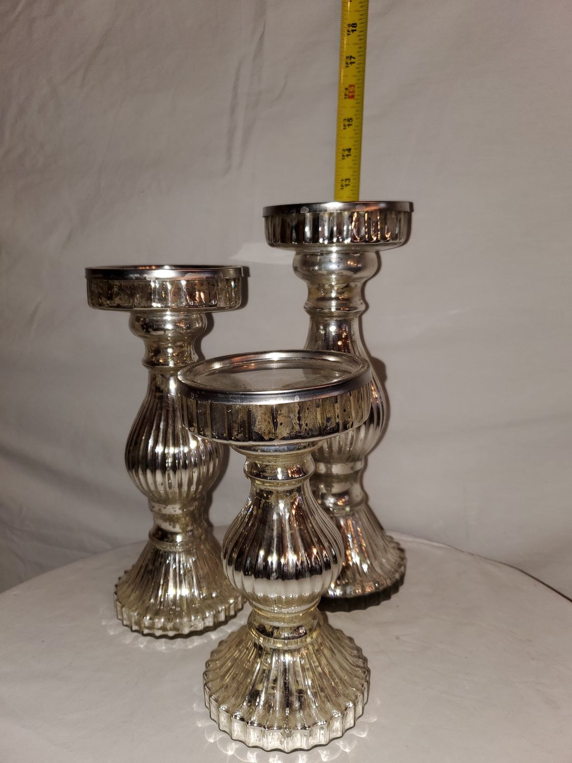 Candle Holder, Blown Glass S/3 Silver