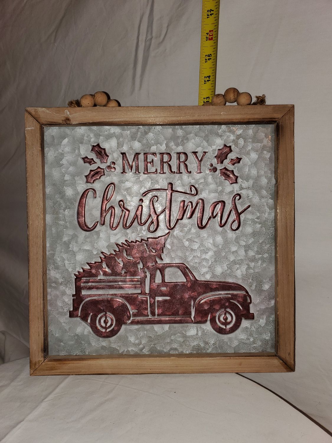 Sign, Metal Merry Xmas wood frame