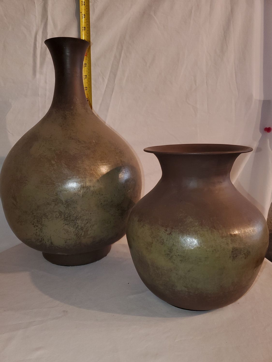 Vase, Brwn &amp; Green Metal 3 sizes
