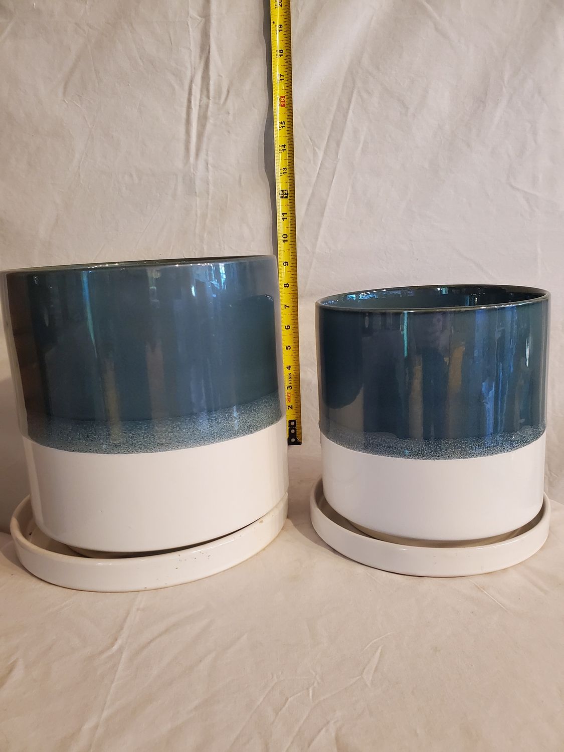 Pot w/Saucer Green Blue 3 sz Ceramic