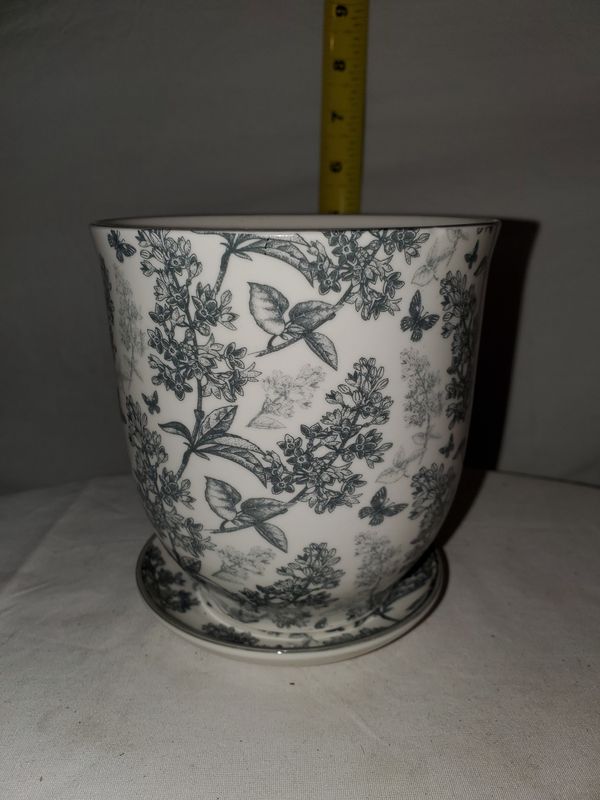 Pot w/Saucer Grey Forest 4.25&quot; ceramc