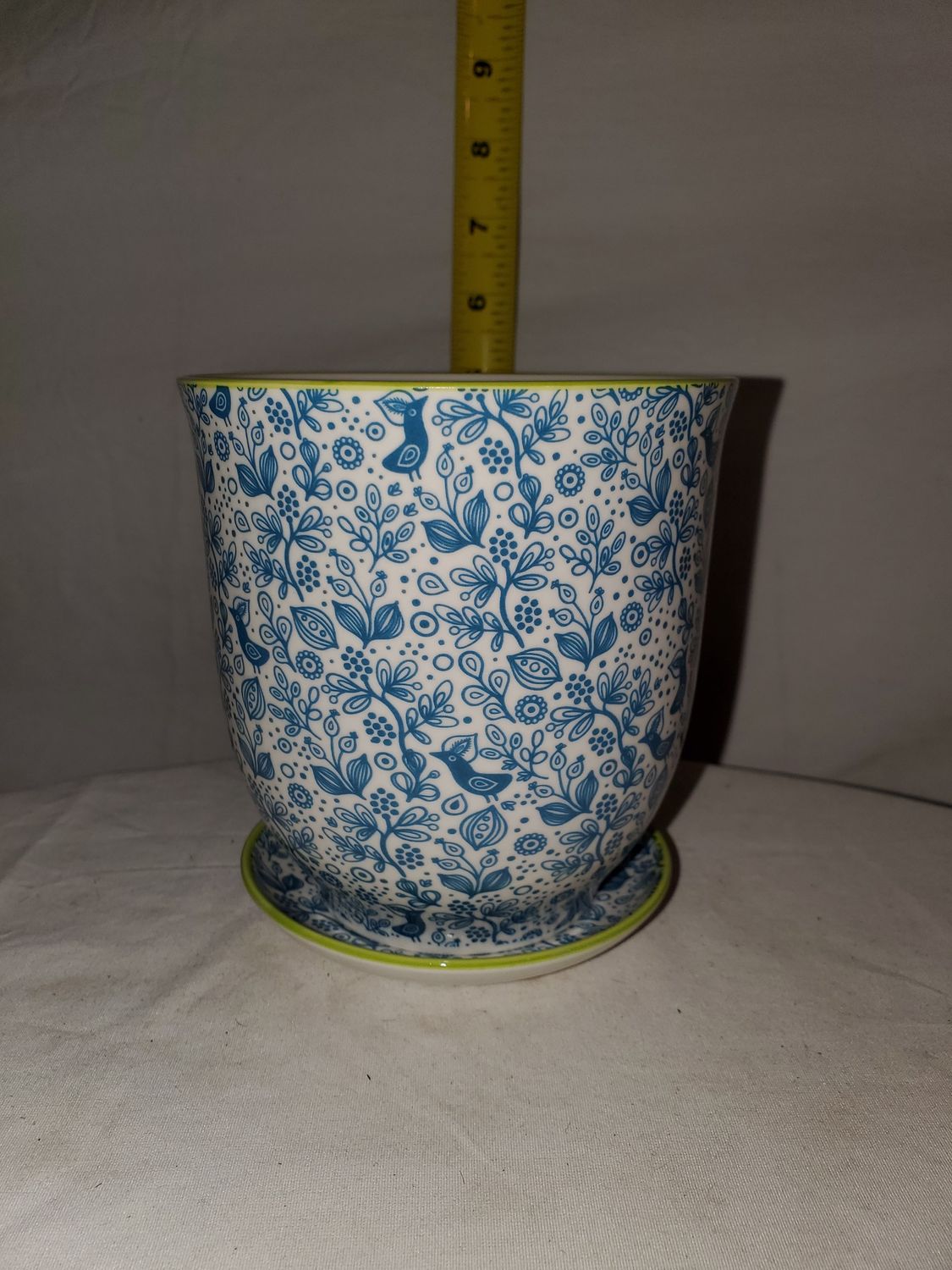 Pot w/Saucer Blue Birds 4.25" ceramc