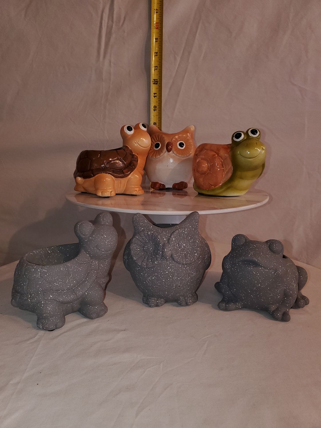 Cement Pot, Asst Animals colord/gray