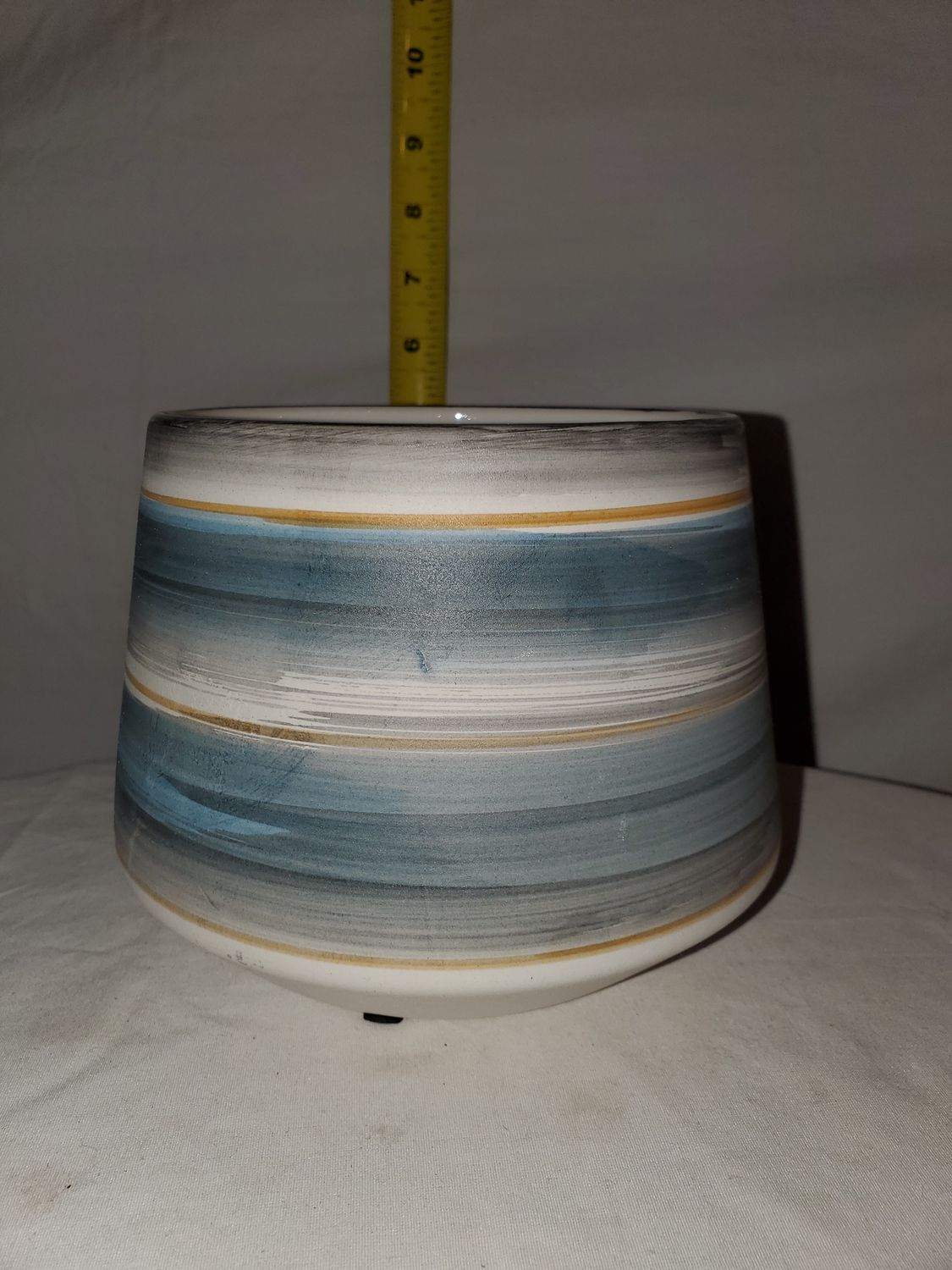 Planter, Blue/Grey Stripe ceramic
