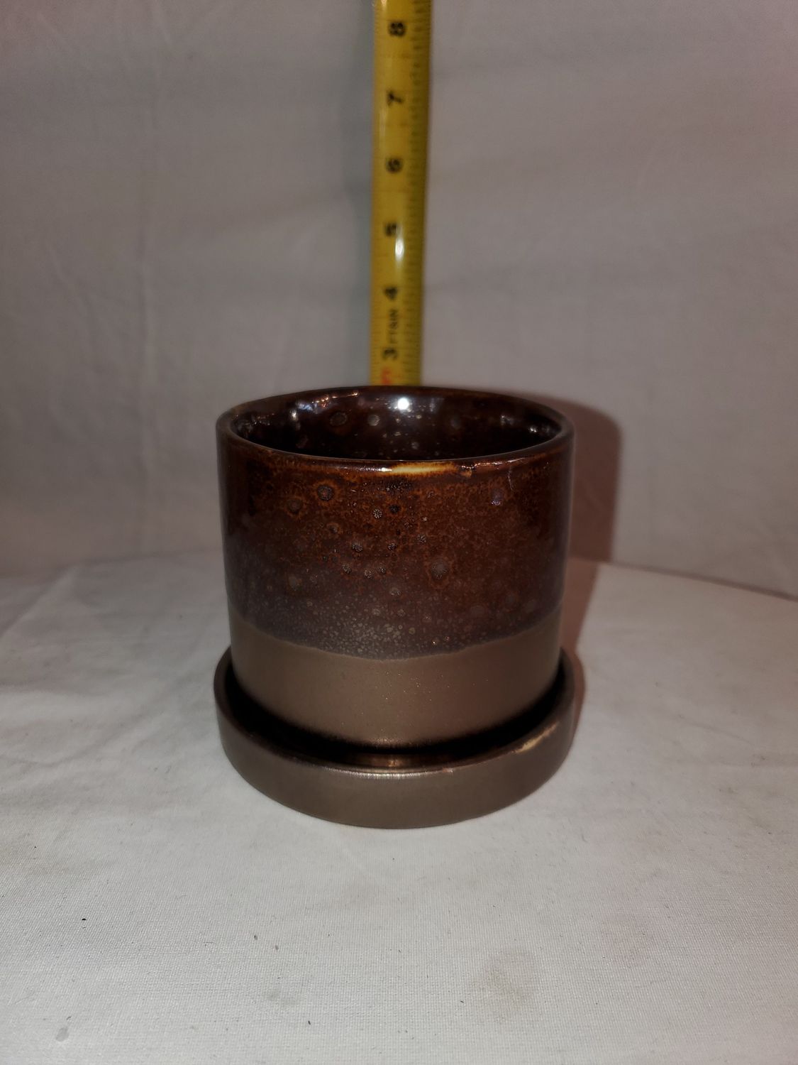 Pot w/Saucer Bronze Speckles 3" ceramic