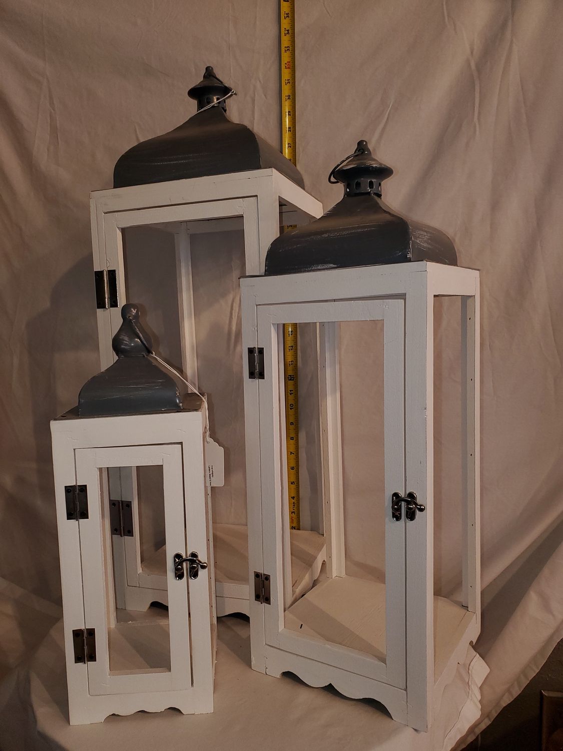 Lantern, Metal &amp; Wood 3 sz wh/grey