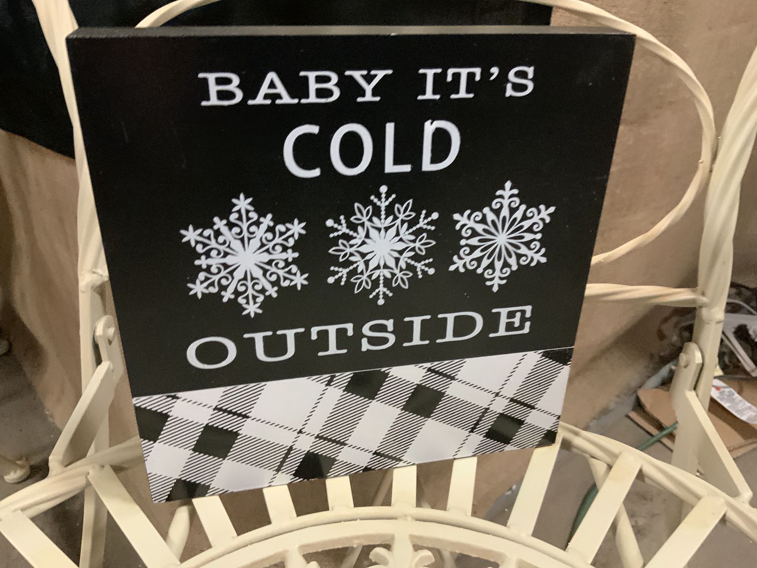 Block Sign Baby Cold Outside 7x7 B/W
