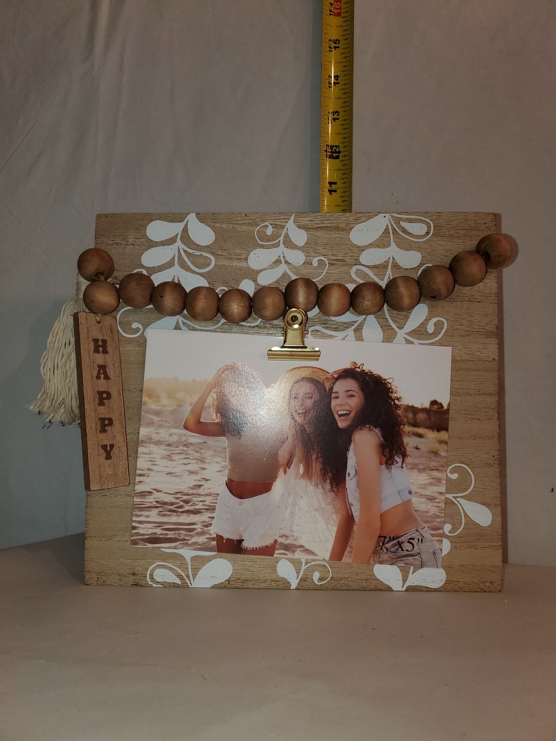 Frame, Photo Wood Bead wht emboss