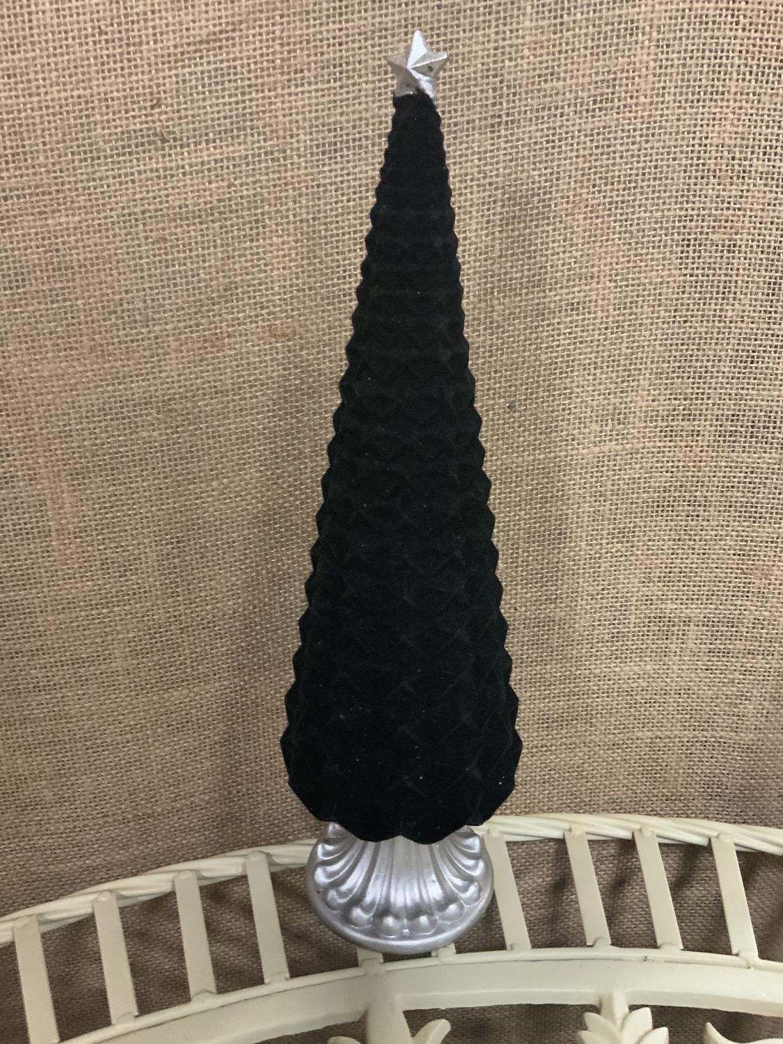 Tree, flocked w/star 14" Blk/slvr