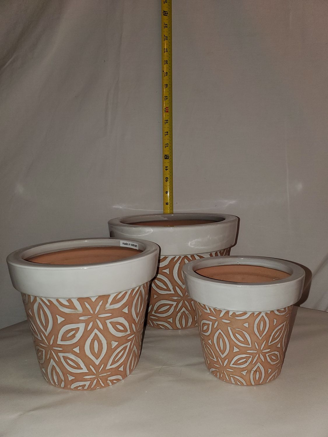 Planter, Floral Tan &amp; Grey 3 sizes