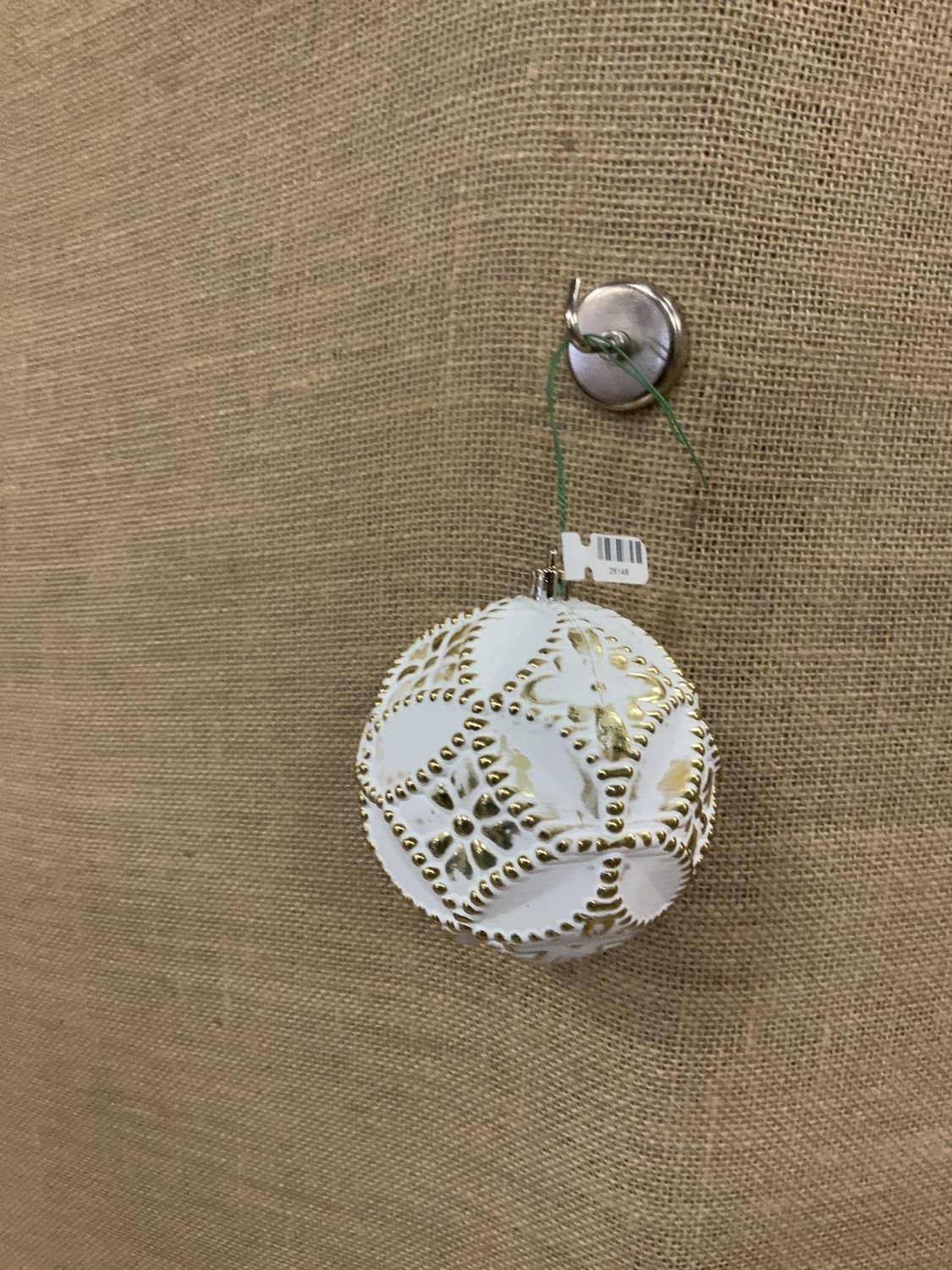Ornament, Gold Etched 4" Antq wht