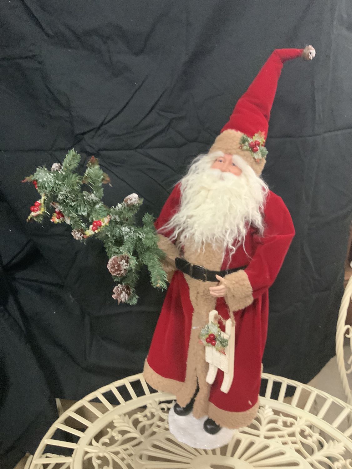 Santa, Red Velvet 24" w/Christmas Tree, Sled &amp; Toy Bag