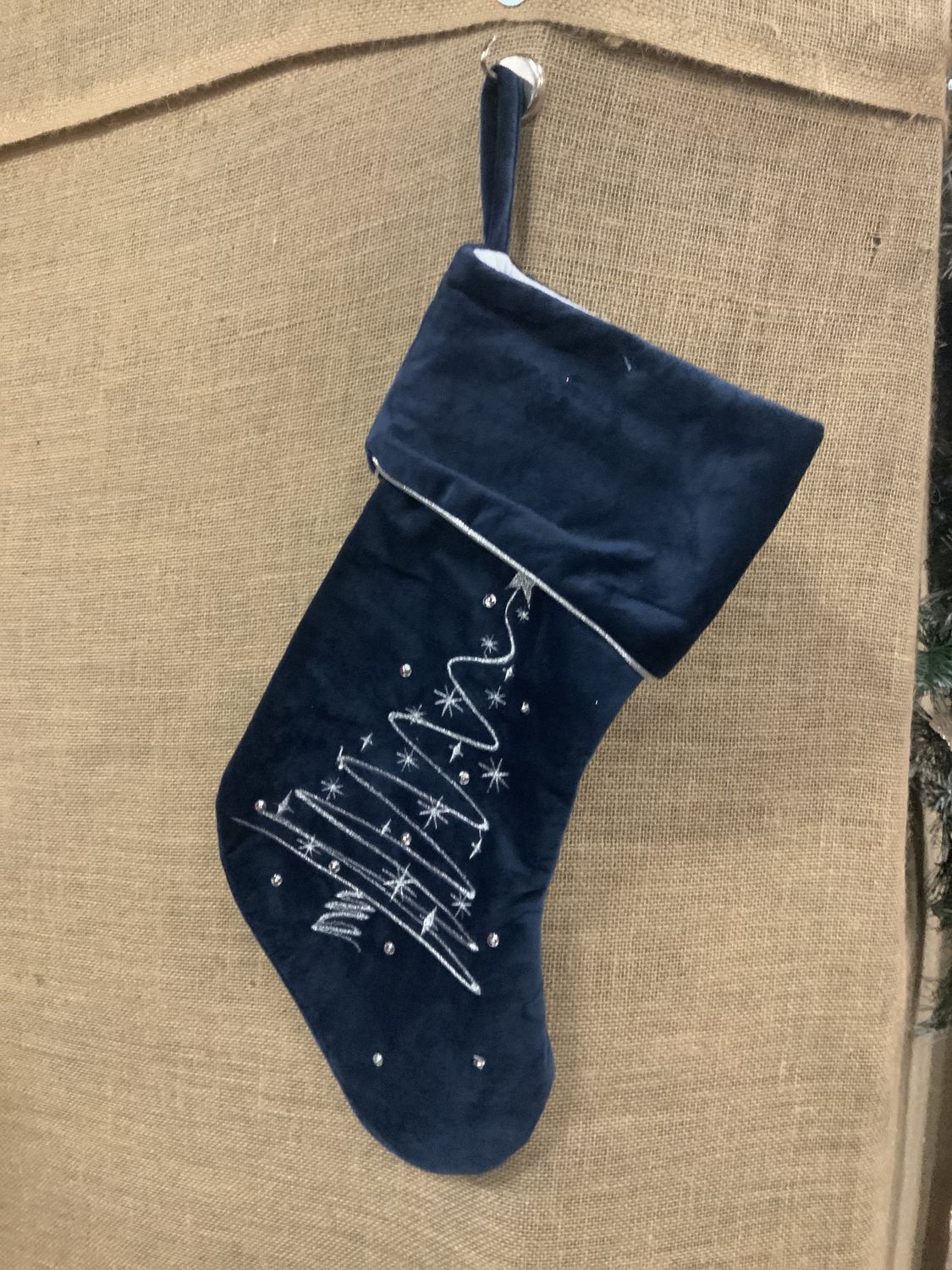 Stocking, Blue Velvet 20" Slv Tree