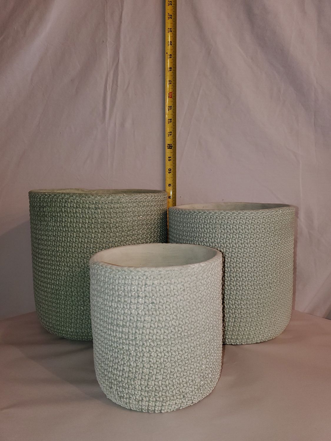 Planter, Green Woven, Cement 3 sizes