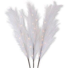 LED White Pampas Grass Branch, 43" w/timer