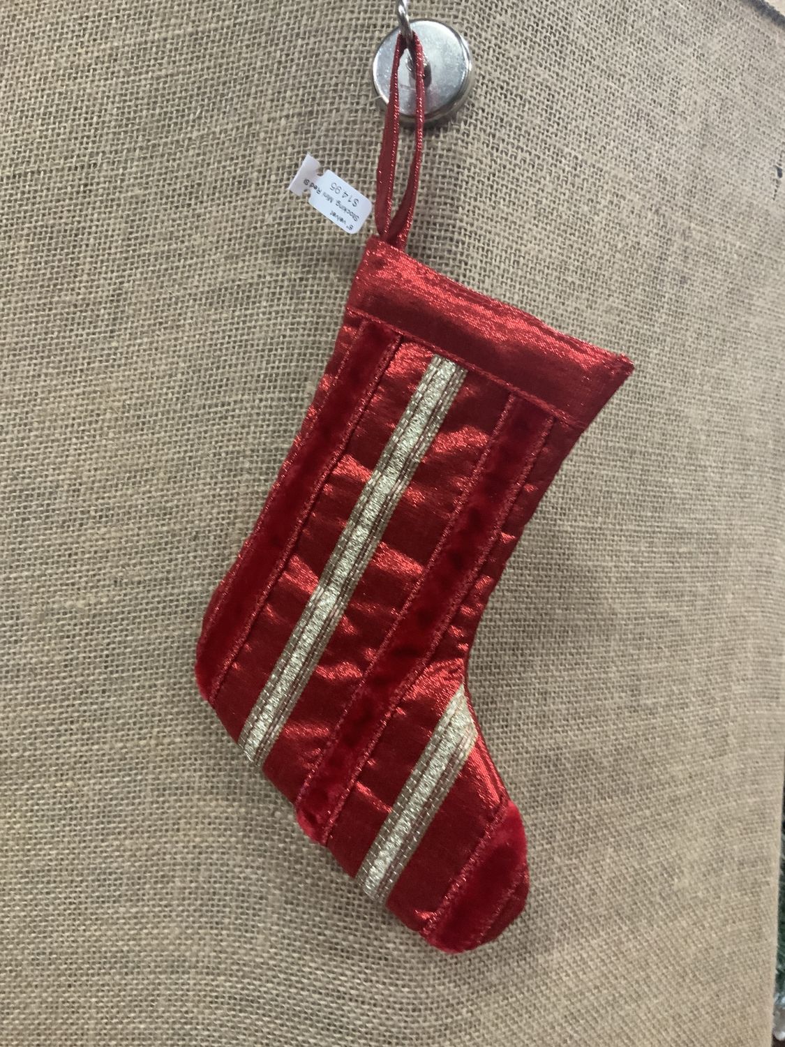 Stocking, Mini Red Stripe 6" velvet