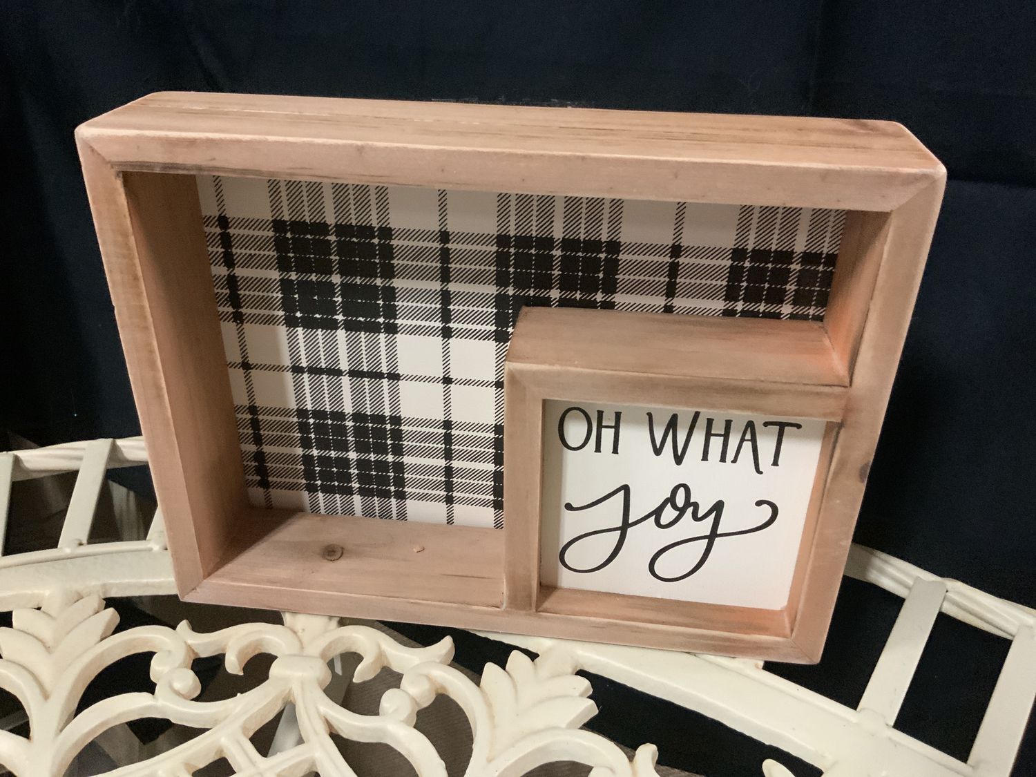 Inset Box Sign, Oh what Joy b/w checked