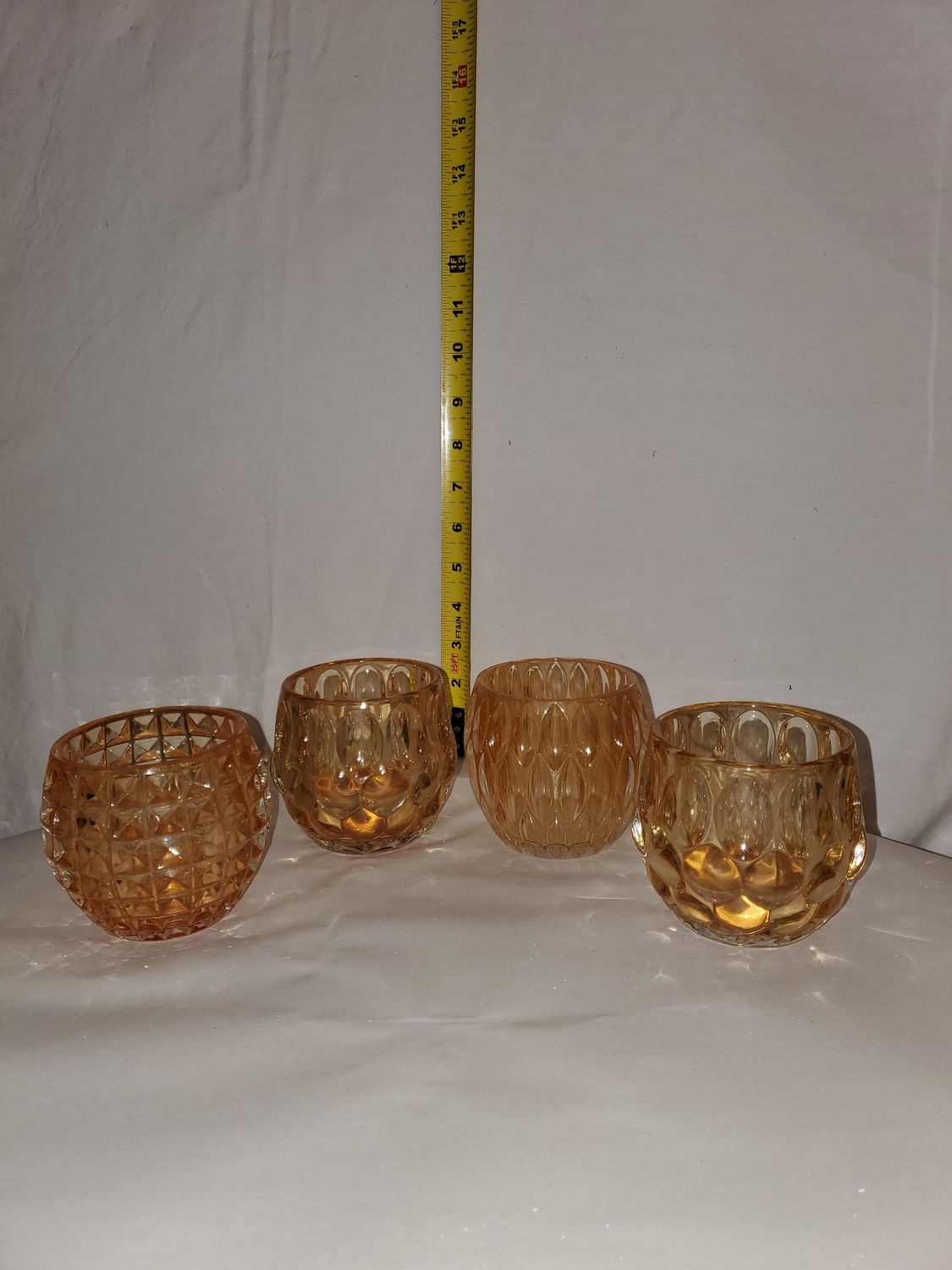 Votive Holder, Amber Glass 4 asst.