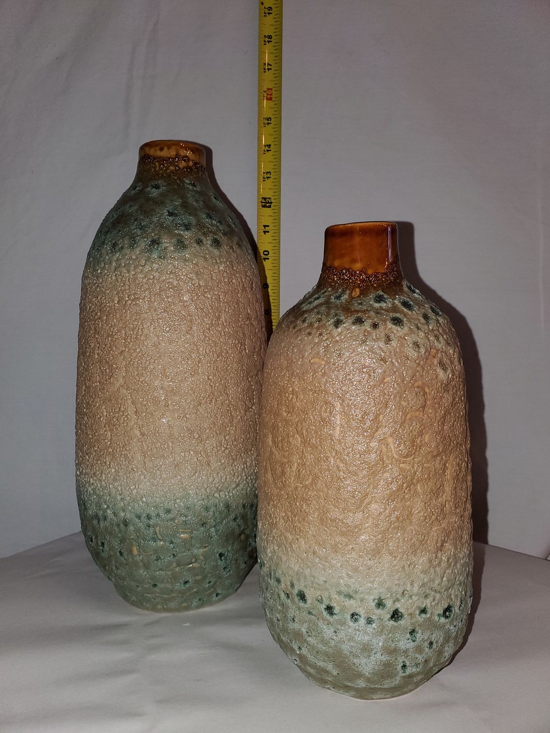 Vase, Teal &amp; Brown, Sand Look Finish 2 sizes