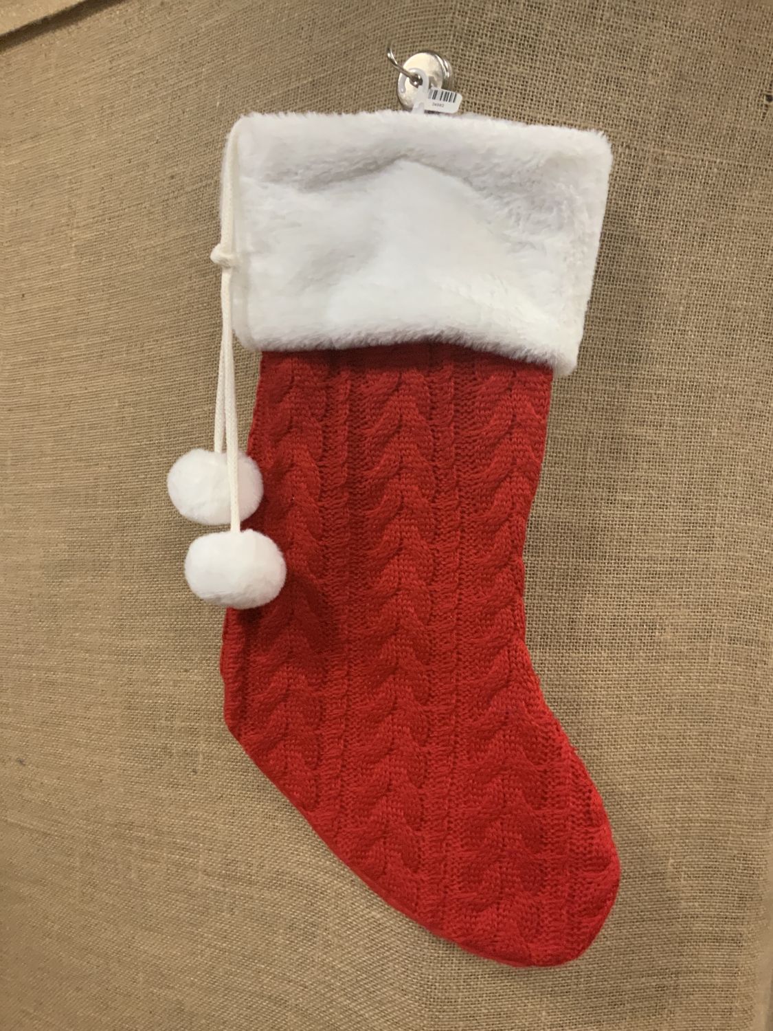Stocking, Cable Knit Fur Trim 20" Red/wht