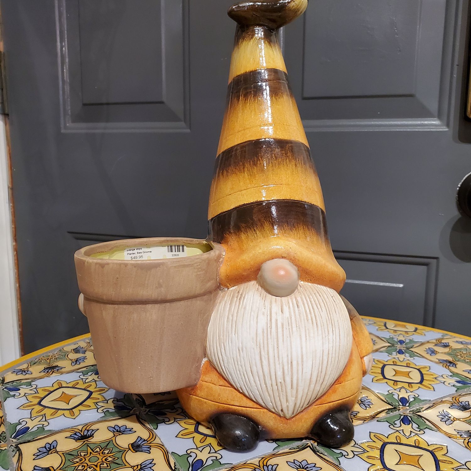 Planter, Bee Gnome orange strps