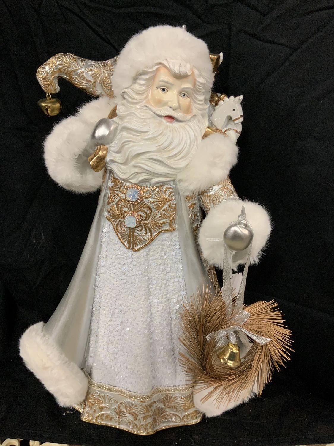 Santa, White Gold Resin w/ Fur 19"