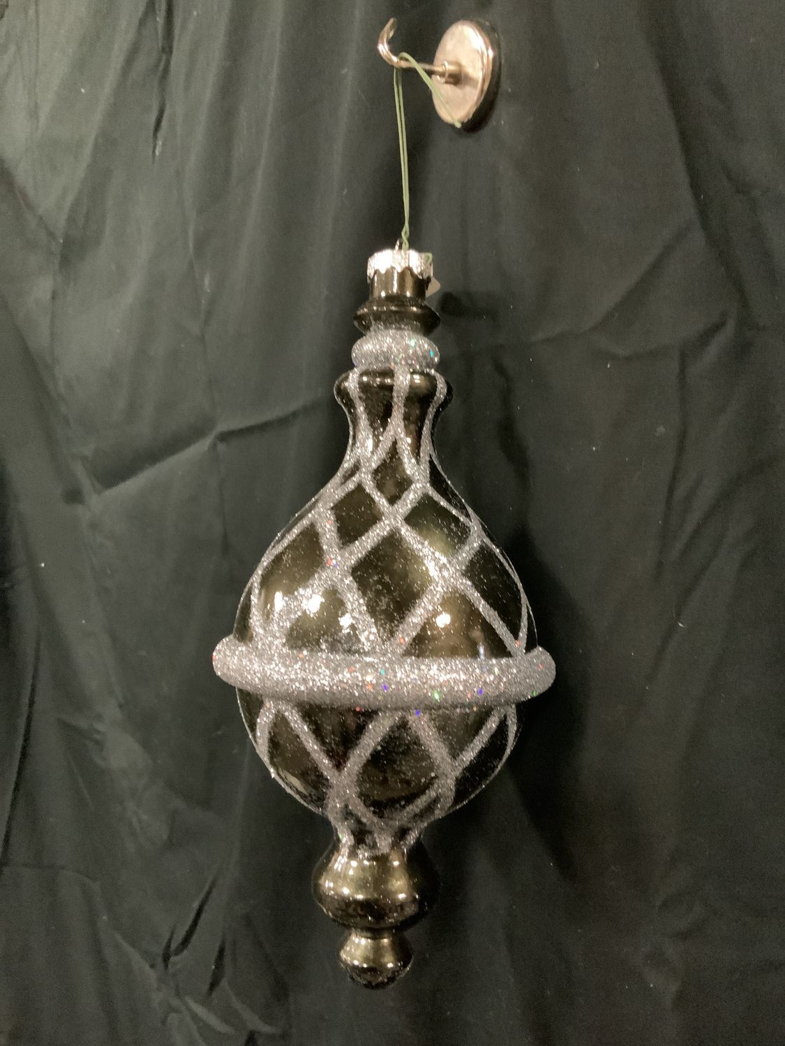 Ornament, Pewter Candy Net 10" glitter