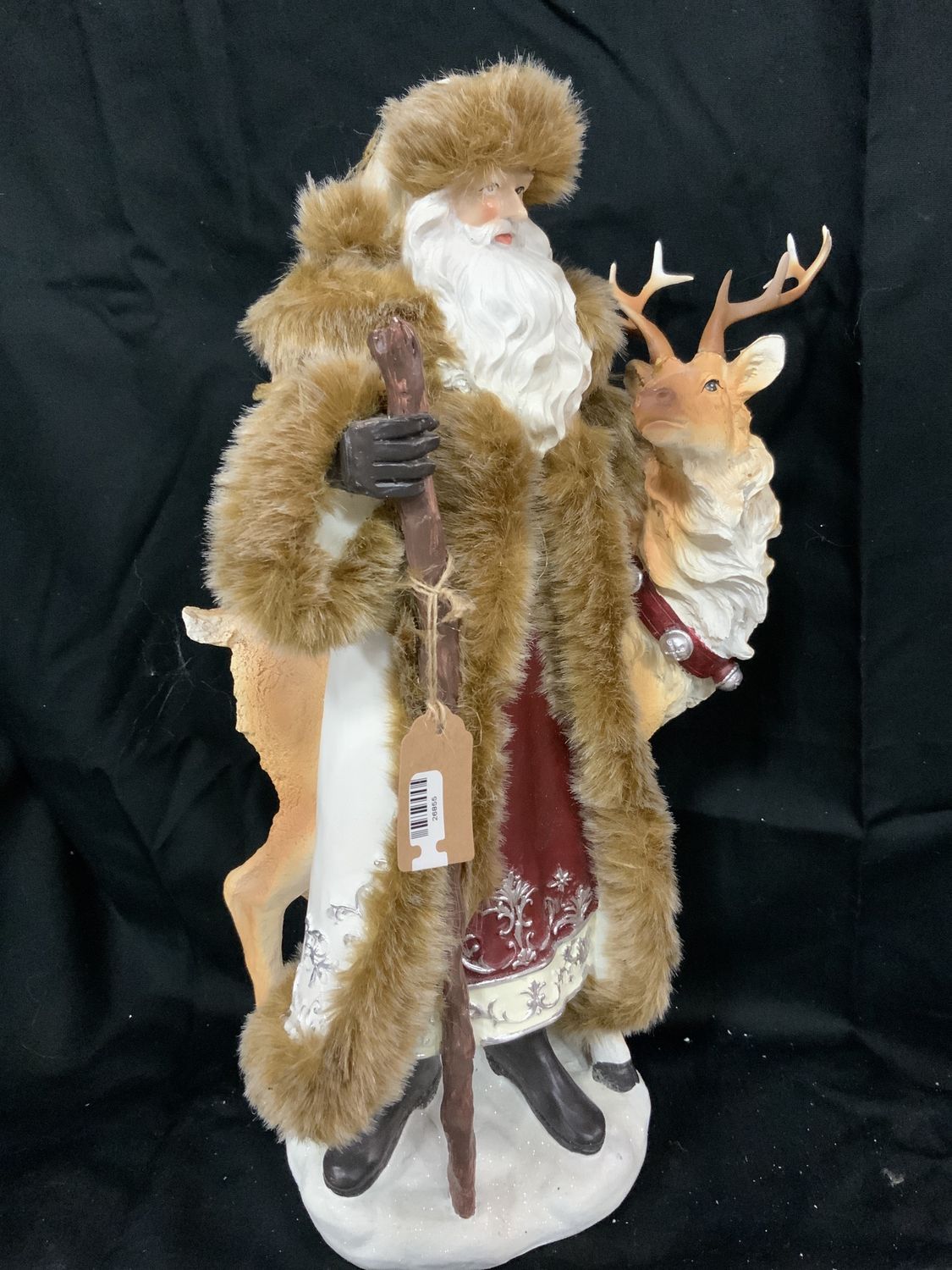 Figurine, Santa w/Deer Brown 15" BrownFur