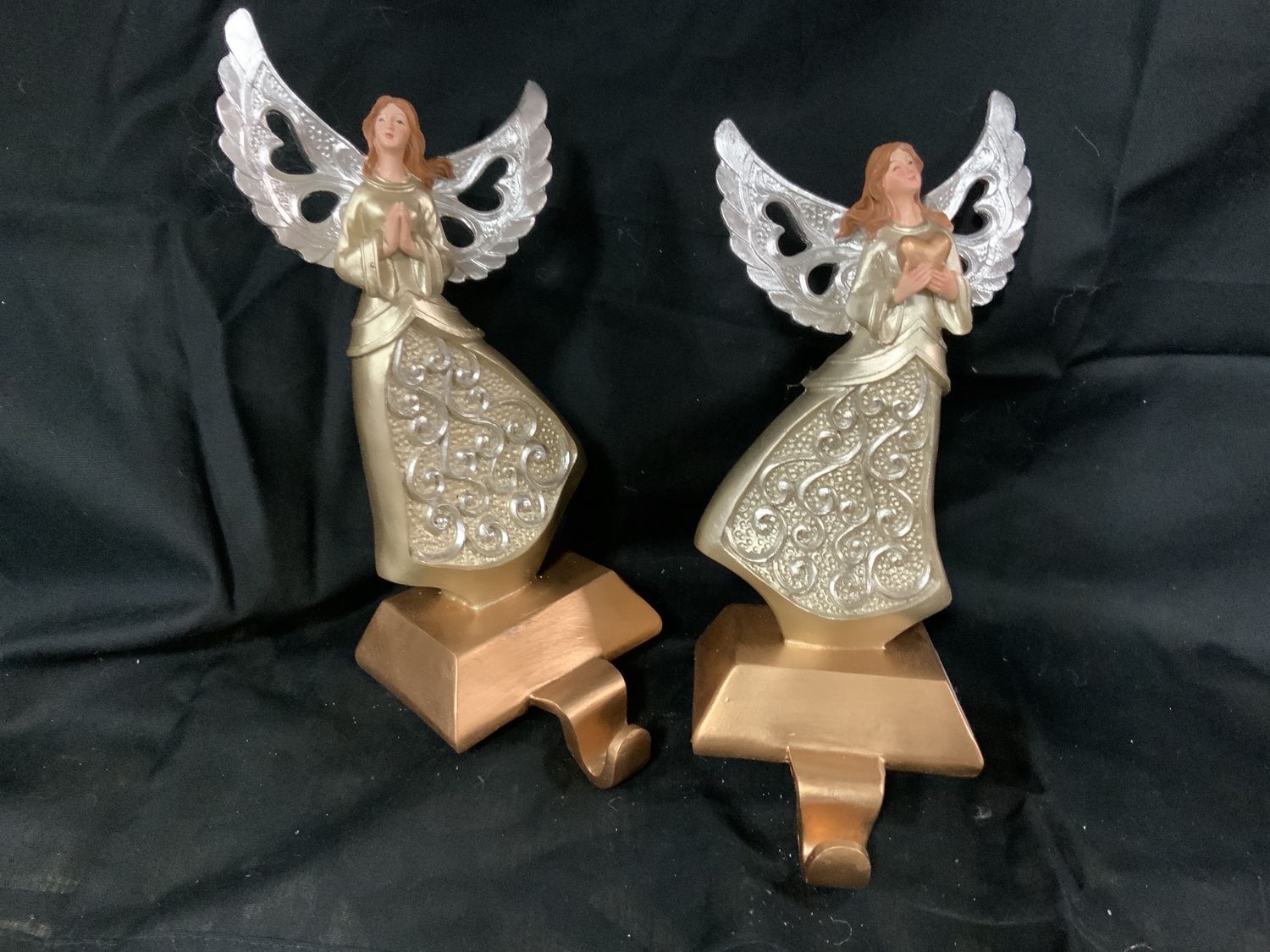 Stocking Holder, Angel Filigree 10" Gld/Slv