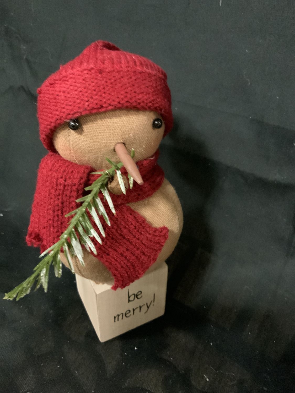 Snowman, Linen Hat/Scarf Be Merry