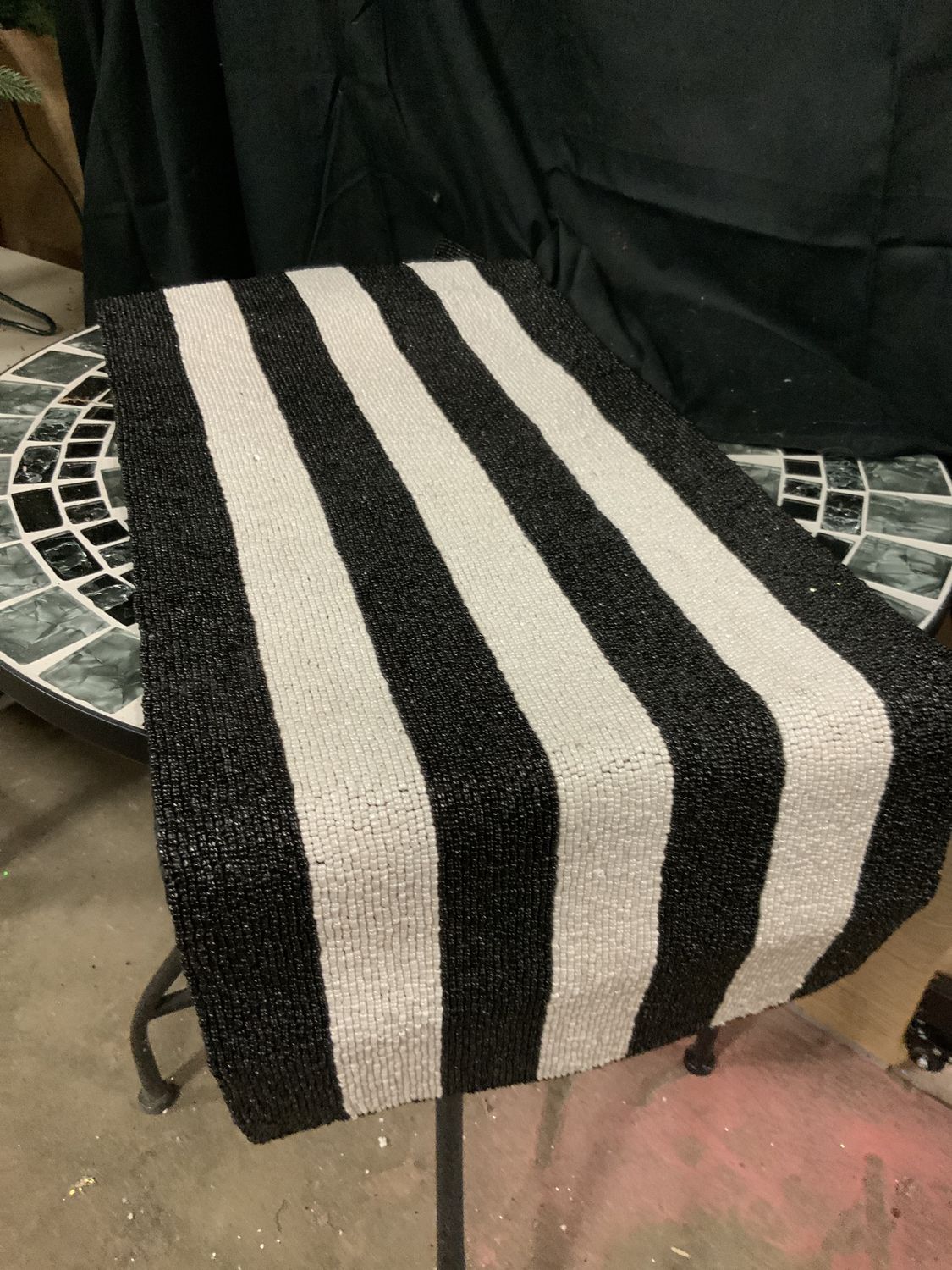 Table Runner, Black White 35" striped