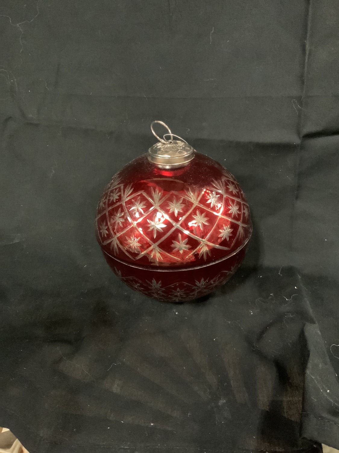 Candy Dish, Glass Ornament 5" Red/Lid
