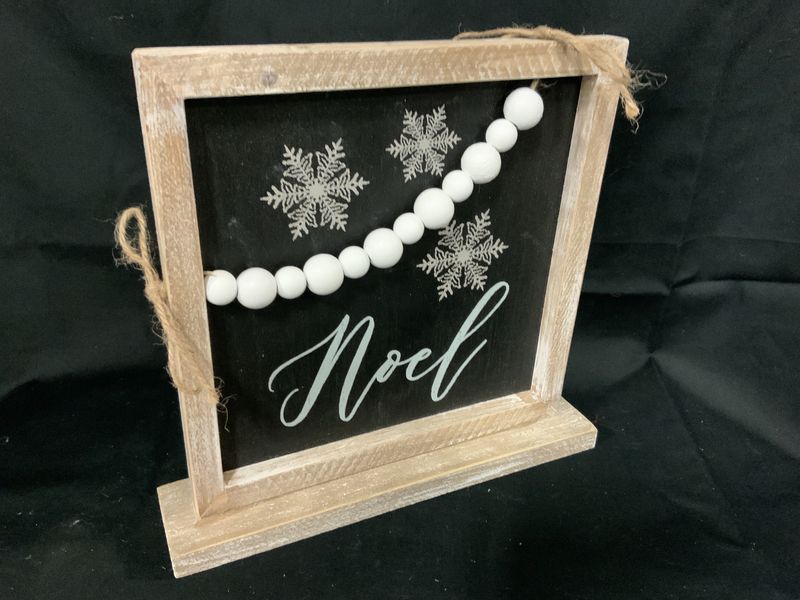 Sign, Wood Frame Beaded xmas word