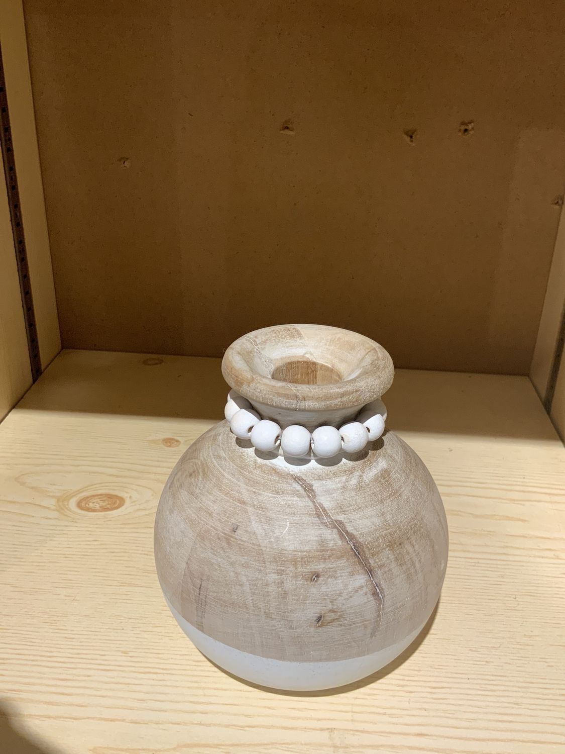Vase, Round Wood/Bead Necklace