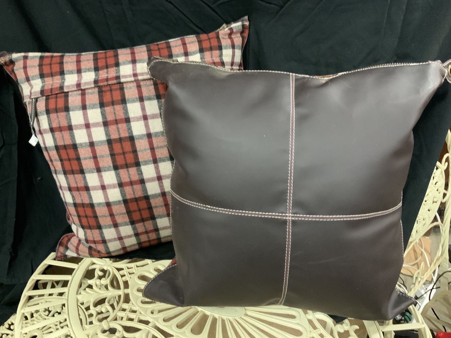 Pillow, Leather &amp; Plaid Large