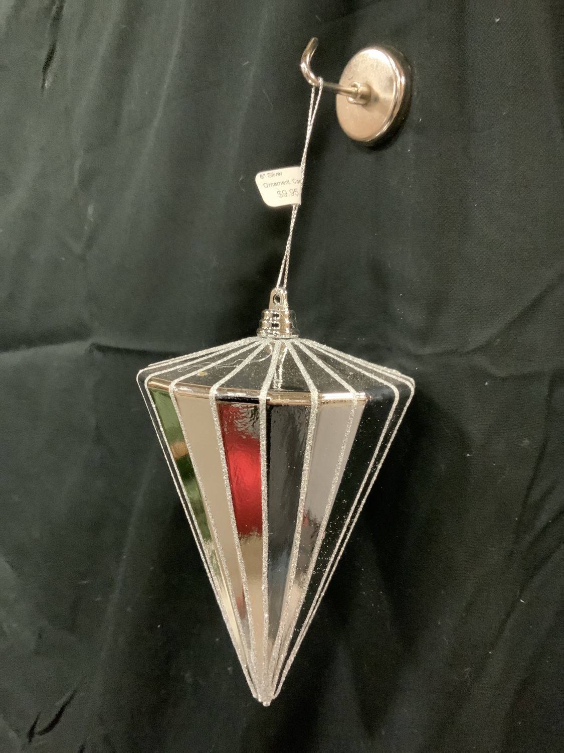 Ornament, Cone Shiny 6" Silver
