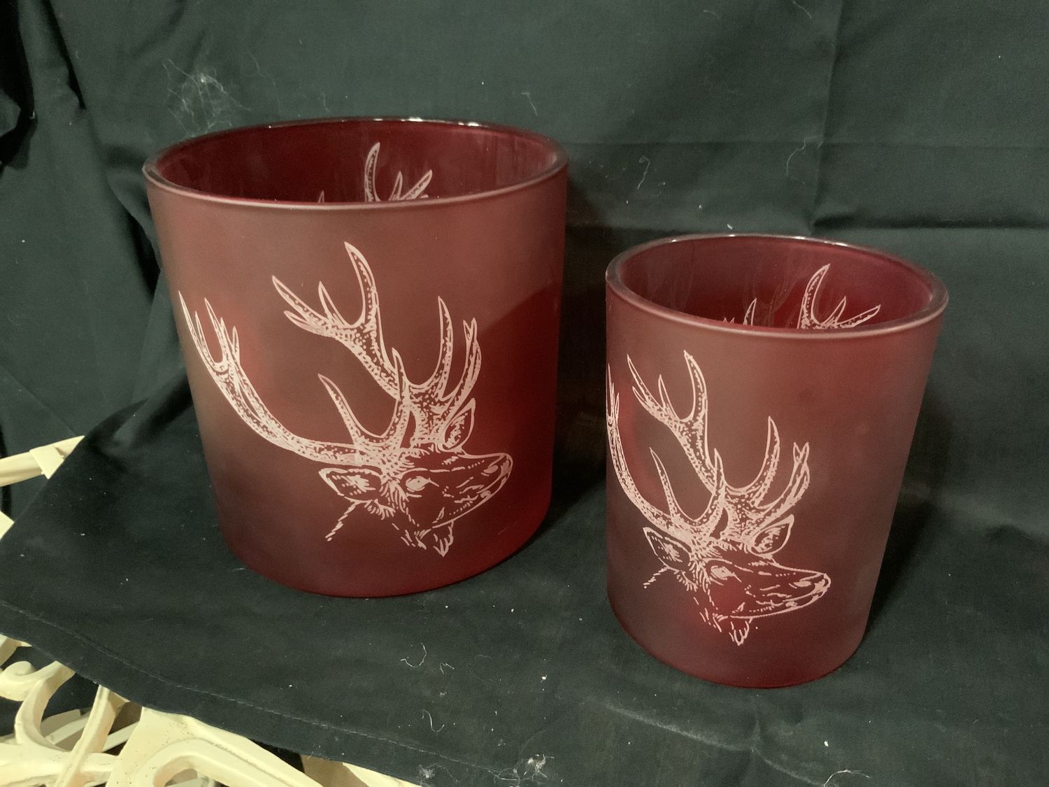 Candle Holder, Etched Deer 3sz Red etch