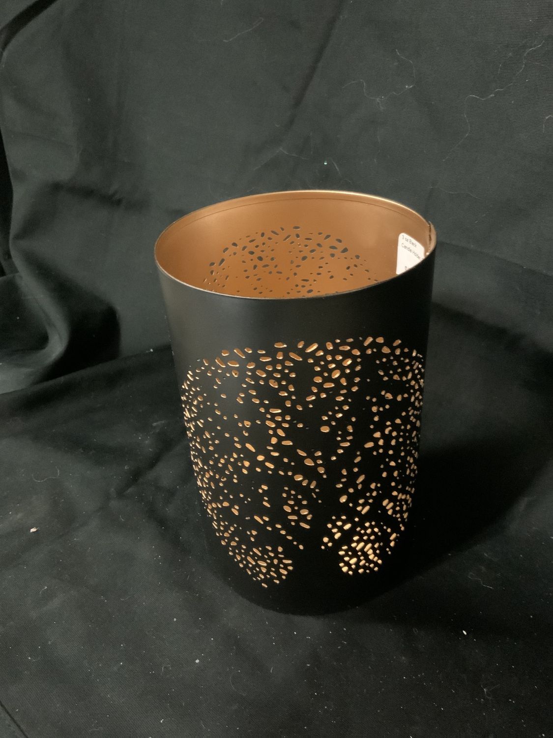 Candle Holder, Punched Tin Black
