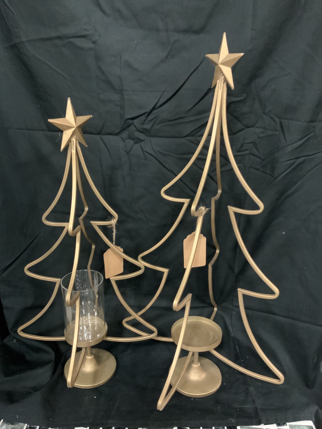 Candle Holder, Xmas Tree Set 2 Gold