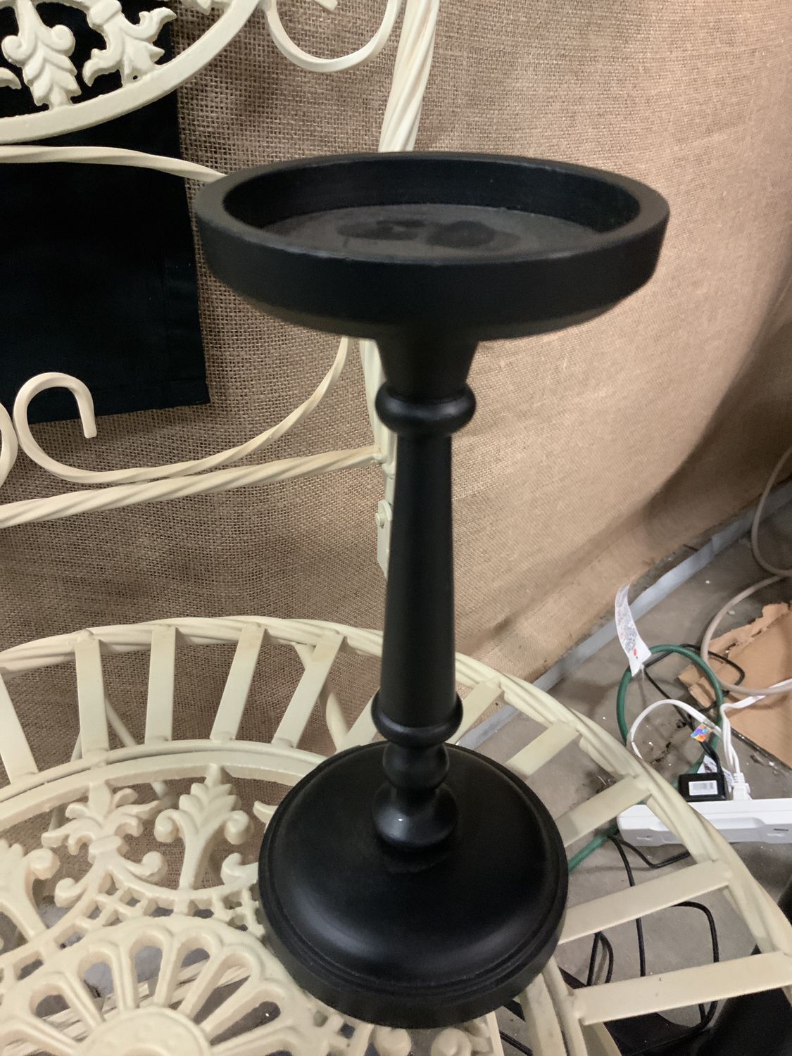 Candle Holder, Metal Pillar Med Black