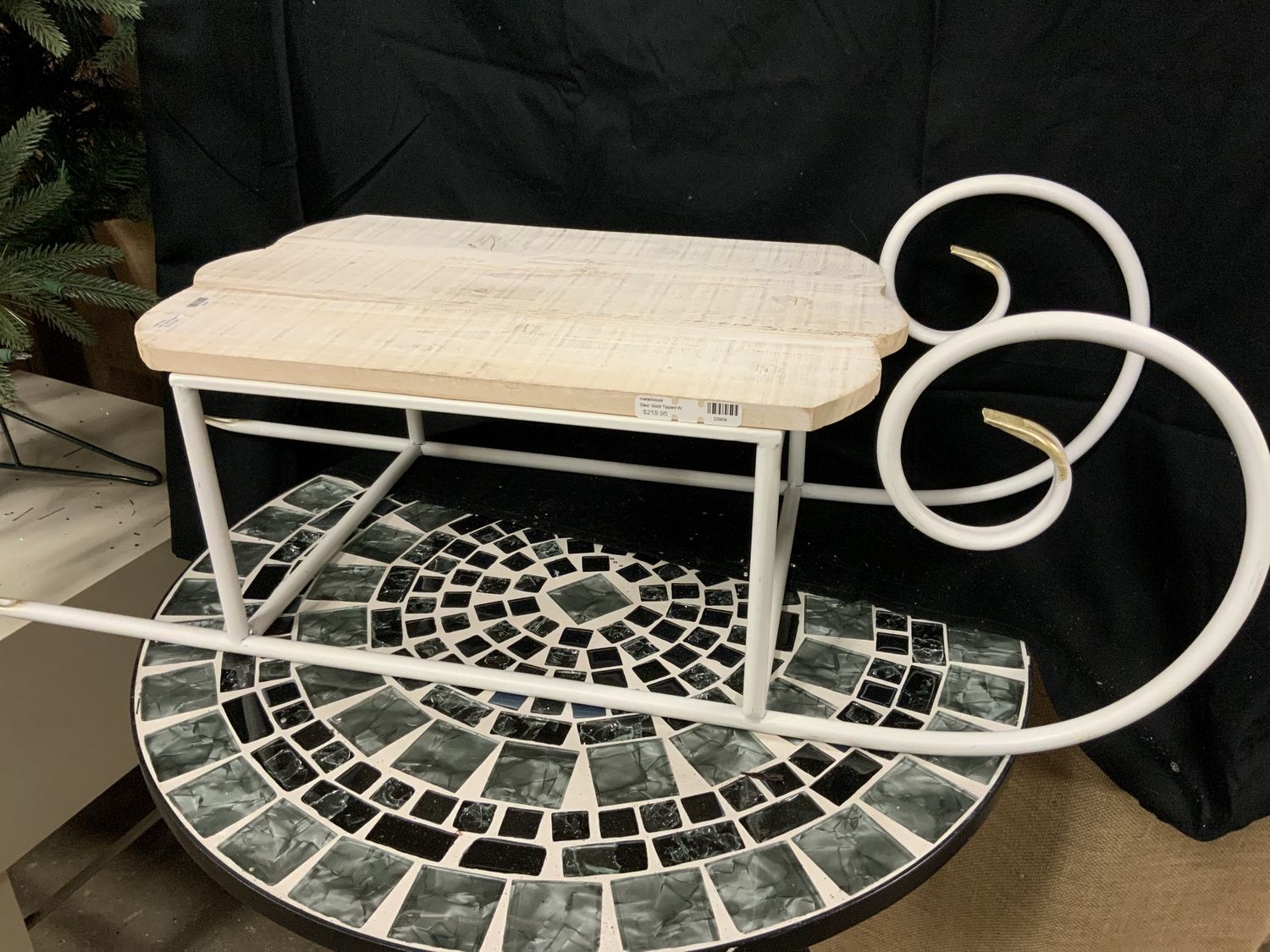 Sled, Gold Tipped White metal/wood