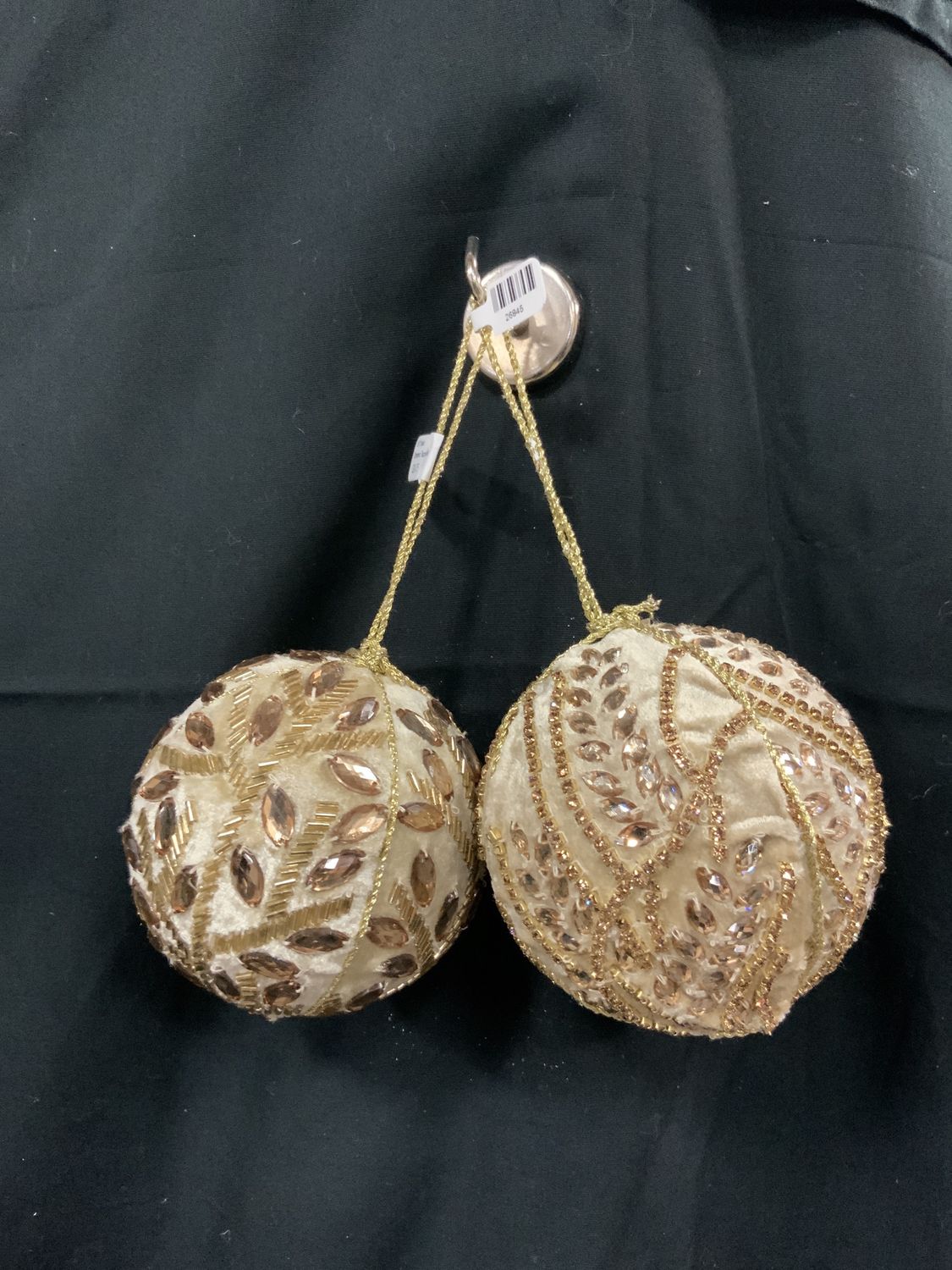 Ornament, Taupe Velvet w/Beads 3.5" 2 asst