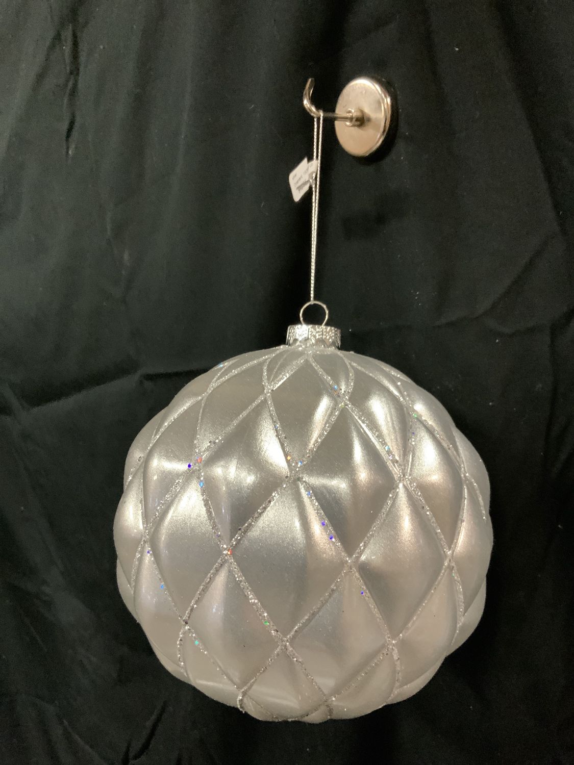 Ornament, 150MM Glitter Ball silver