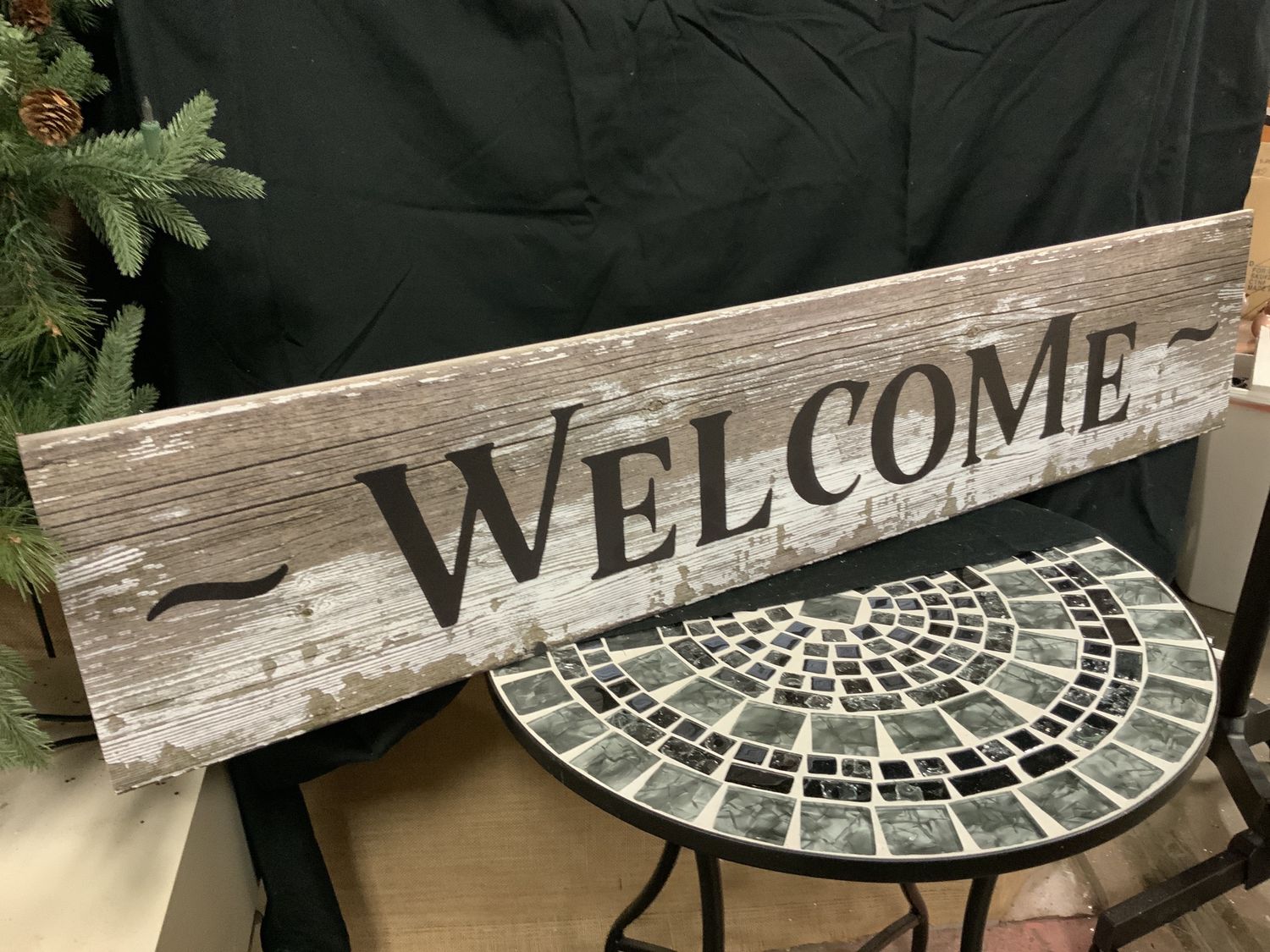 Sign, Welcome Green Wash 10x48 metal