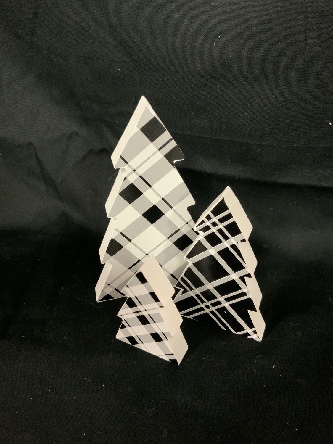 Tree Set/3 Wood Bl Wht Plaid SET 3 Wood
