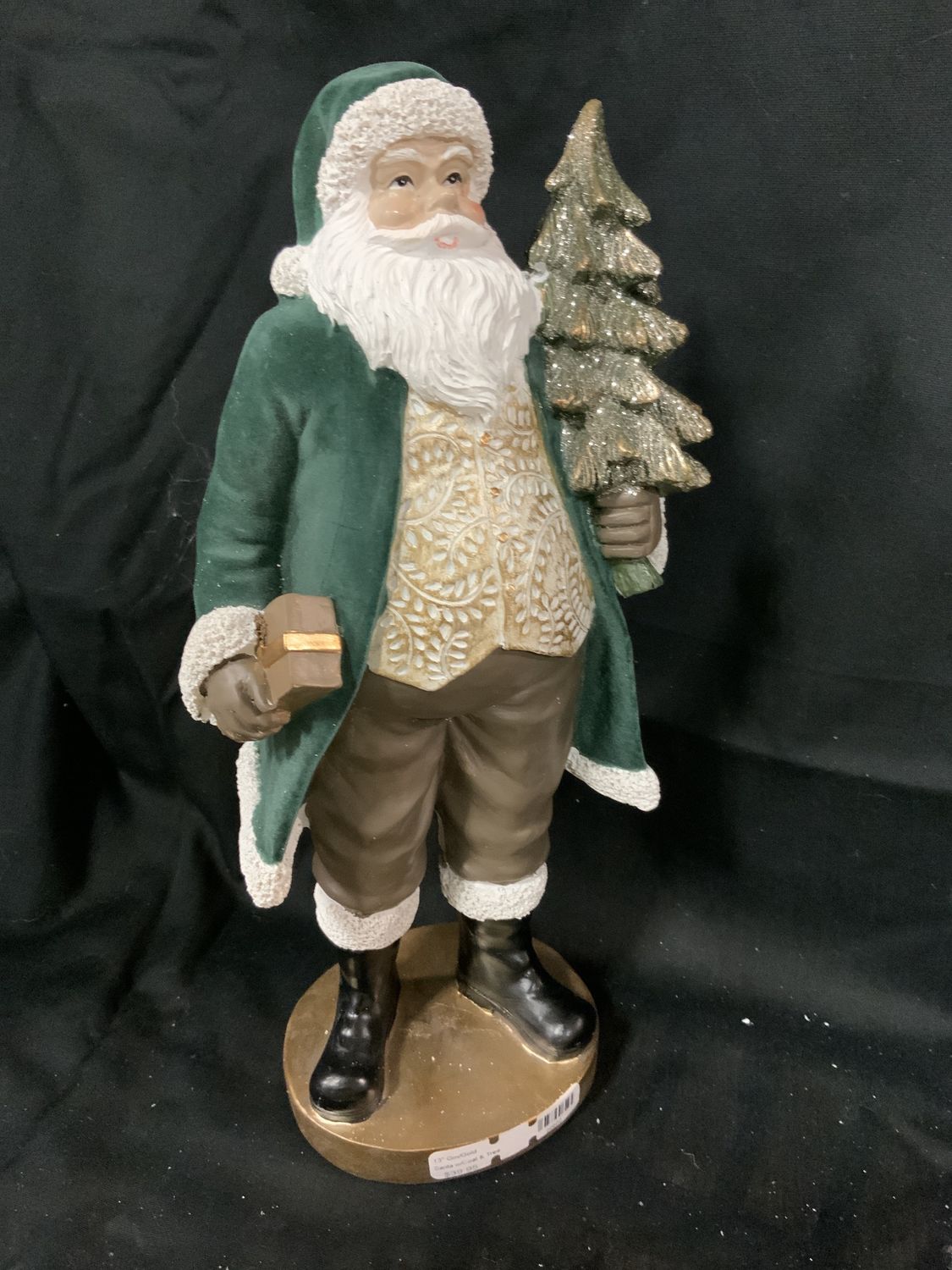 Santa w/Coat &amp; Tree 13" Grn/Gold