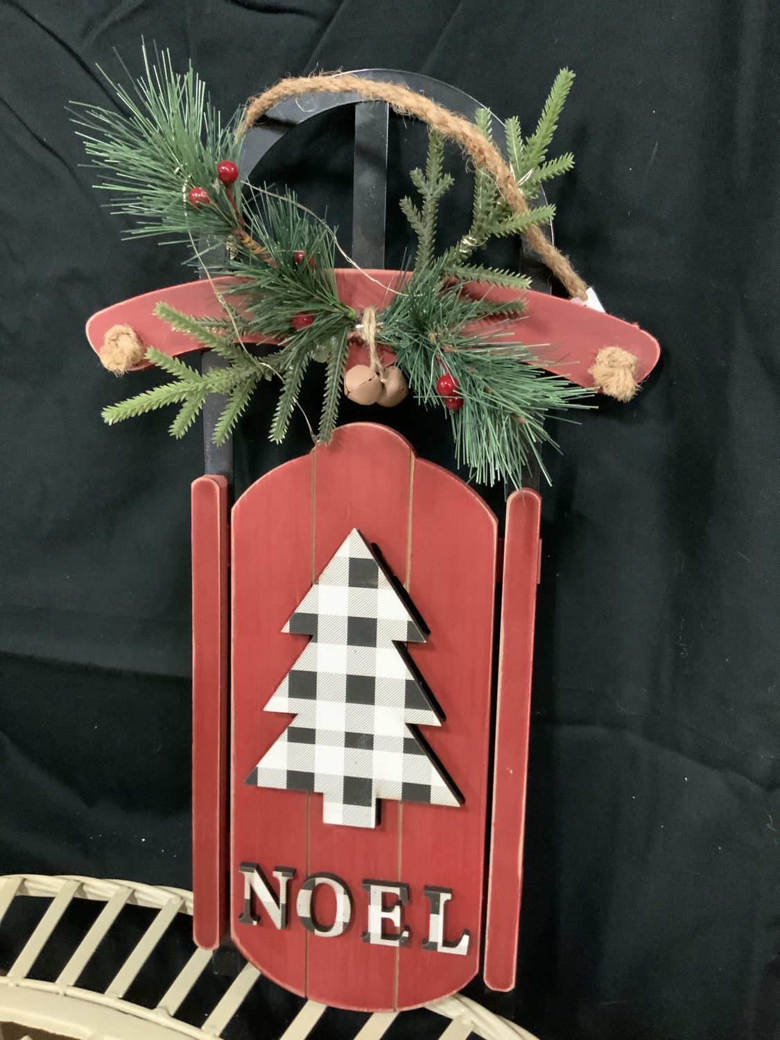 Sleigh, Plaid Pine wood/metal