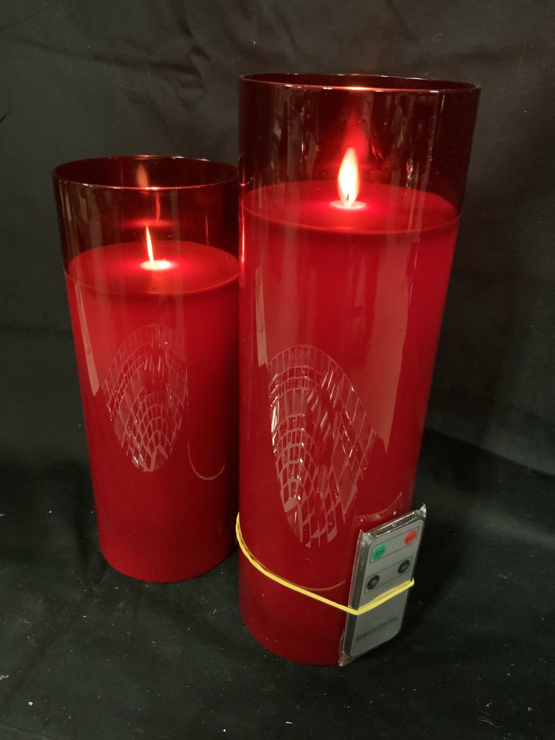 Candle, LED Red Glass Pillar 4" B/O 3 Asst Sizes