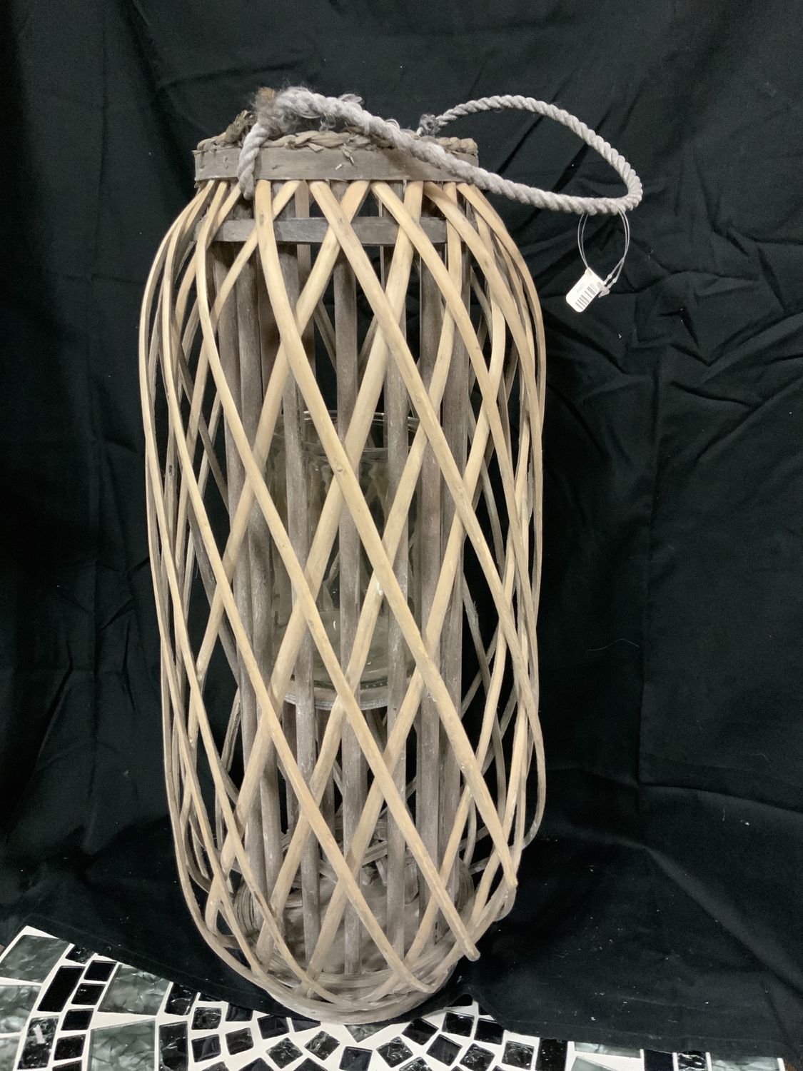 Lantern, Wicker Wide Large