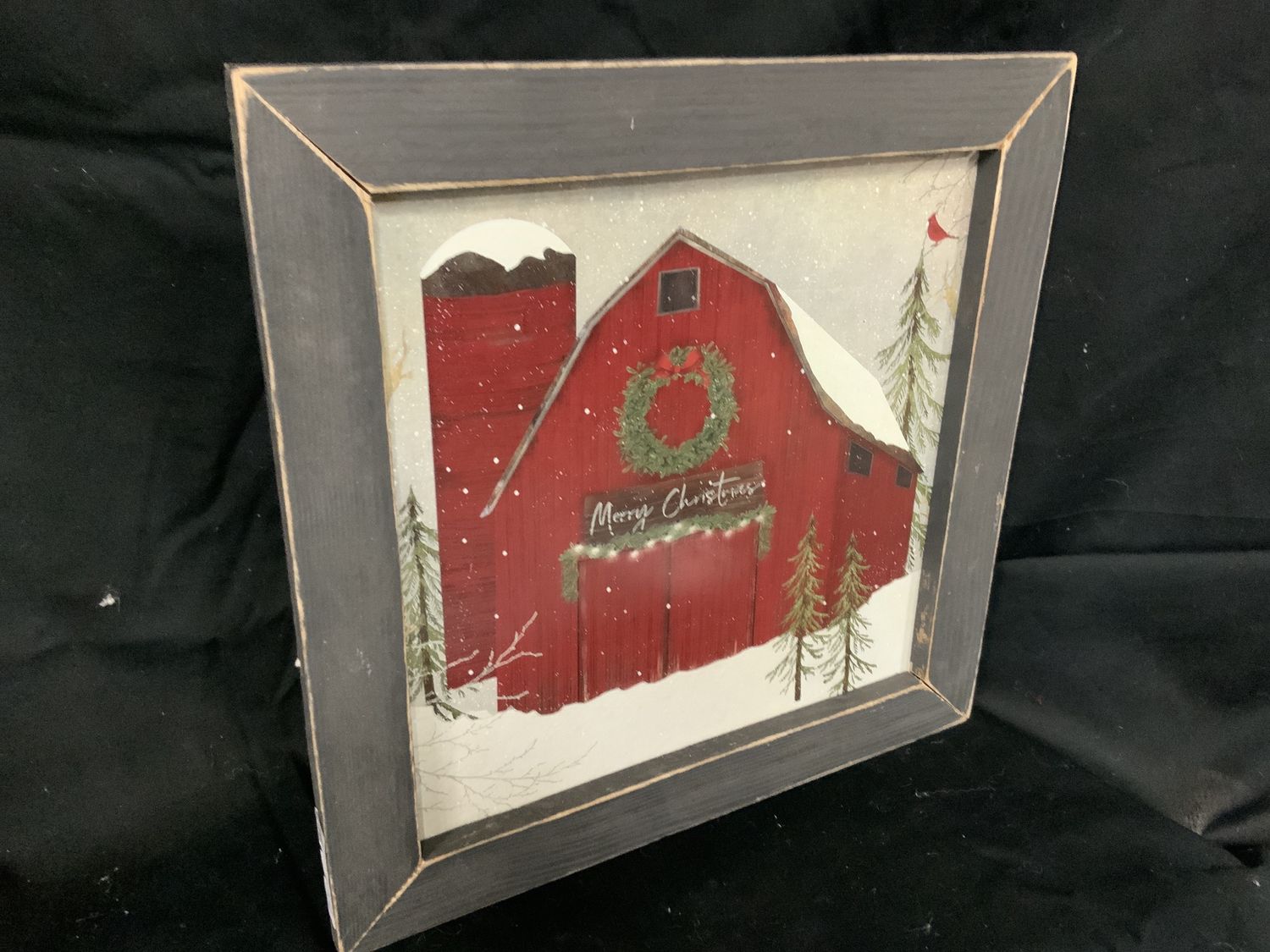 Framed Print, Cardinal Xmas wood framed